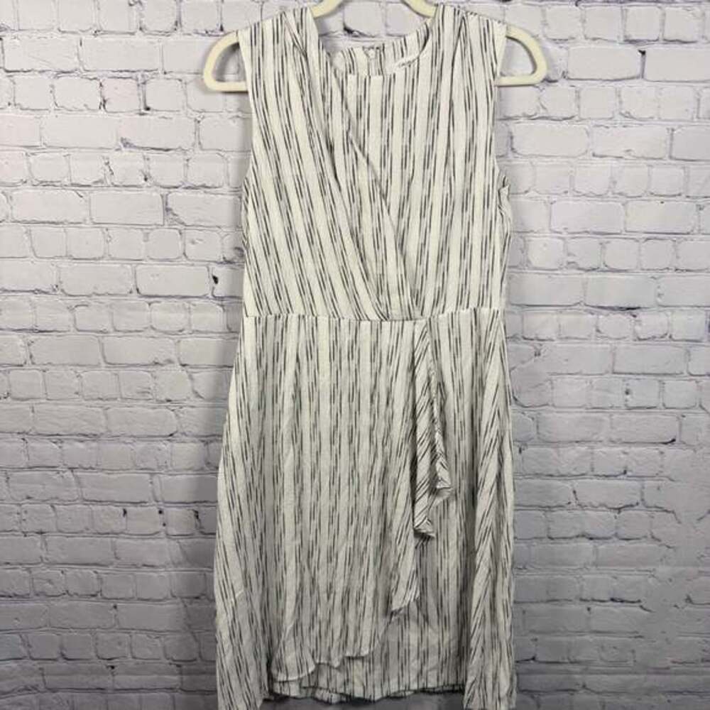 Calvin Klein Women's Sleeveless Dress with Side Pleated Ruffle, White/Black, 10 - Picture 1 of 4